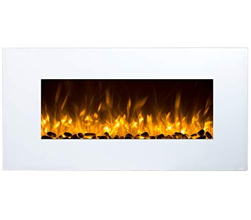 Neptune Electric Fireplace with Heating, Wall Fireplace with LED | Artificial fire with switchable Fan Heater: 750/1500 W | Remote Control, Flames with Pebbles, 33 inch, White
