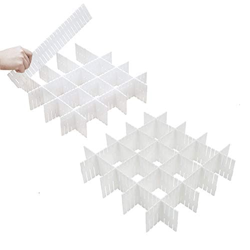 16 Pack White Plastic Adjustable Grid Drawer Dividers,DIY Storage Divider Drawer Organizers for Underwear,Socks,Bottles,Dresser