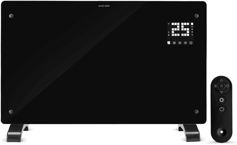 Devola Wifi Enabled Smart Electric Glass Panel Heater 2000W | Alexa Heating Control, Open Window Detection, Wall Mounted & Free Standing Low Energy Heaters with Timer | Lot 20, DVPW2000B (Black)