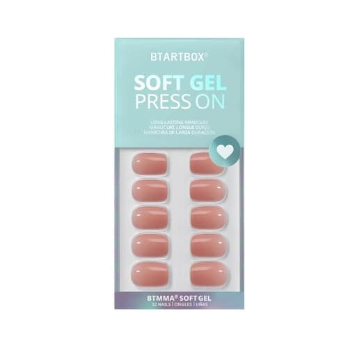BTArtbox Press On Nails Short - Glue on Nails Square, Soft Gel Light Weight Fake Nails with Glue, Reusable Semi-Transparent Stick On Nails in 16 Sizes, Hot Cocoa