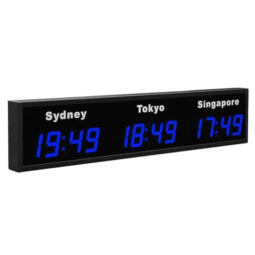 World Time Zones Clock, LED Digital Multiple Time Zones Clock, 3/4/5 Cities World Time Wall Clock, for Hotels/Enterprises/airports,3City-Blue