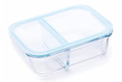 Signoraware Slim High Microwave Safe Office Two Compartment Lunch Box Set | Borosilicate Glass | Safety Lock Airtight Tiffin Containers (600Ml, Transparent, Pack of 2)