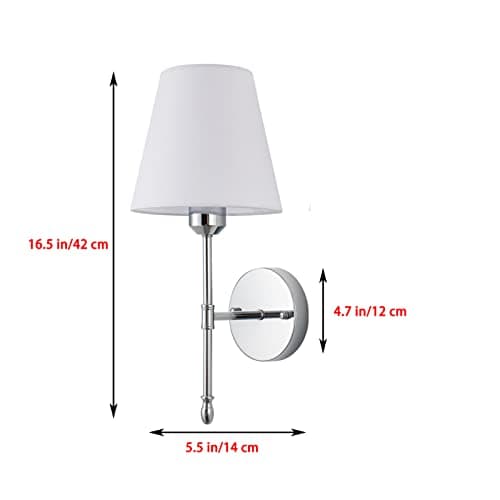 Fabric Wall Sconce Battery Operated Wall Lamp 2 Pack，set Of 2 Battery Powered Run Wall Light Fixtures No Wiring Required，for Indoor，Farmhouse, Bedside Lamp, Living Room，Reading Lamp ( Color : Chrome )