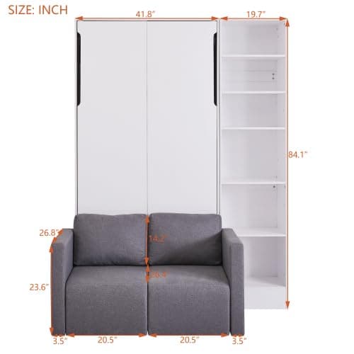 Bellemave Twin Size Murphy Bed with Sofa, Wall Bed with Shelves for Bedroom, Apartment, Home Office, White