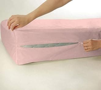 Waterproof Mattress Protector with Zipper Chain, Single Size (78x35 Inches)_with 8 Inch Drop Pink, Zippered Mattress Encasement, Bed Cover, Six-Sided Edenwald Waterproof Mattress Protector