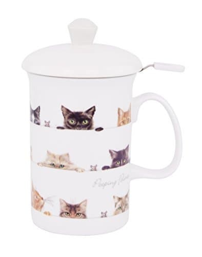 Ashdene Peeping Felines Cat Bone China Three Piece Tea Mug Set with Infuser and Lid by Ashdene Manufacturing