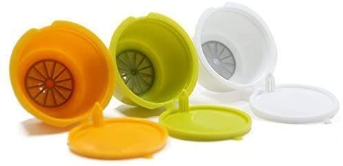 RECAPS Refillable Reusable Coffee Pods Compatible with Dolce Gusto Brewers 3 Pack (Yellow Green White)