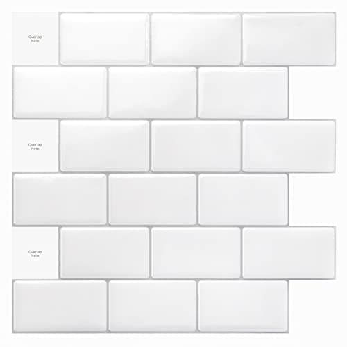 Art3d 10 Sheets Peel and Stick Tile Backsplash - 12" x 12" Premium Kitchen Backsplash Peel and Stick Tiles, Bright White