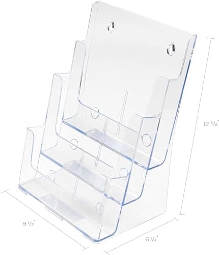 Deflecto Multi-Compartment Docuholder, Countertop or Wall Mount, 3-Tiered Literature Holder, Large Size, Clear, 9-1/2"W x 12-5/8"H x 8"D (77301)