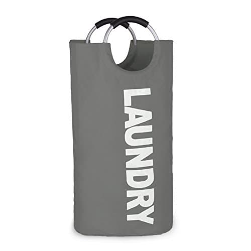 Samways Thicken Collapsible Laundry Hamper with Alloy Handles |Best Foldable Clothes Washing Bag for Home College Dorm |Cloth Storage Basket in Durable Waterproofing Polyester Canvas (Dark Grey)