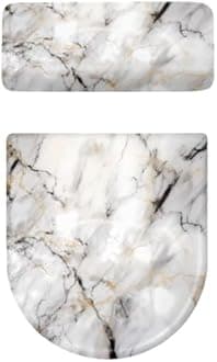 Darisoco White Marble Print Toilet Lid Cover & Toilet Tank Lid Pads Bathroom Stretch Washable Toilet Lid Seat Protector Cover with Elastic Bottom