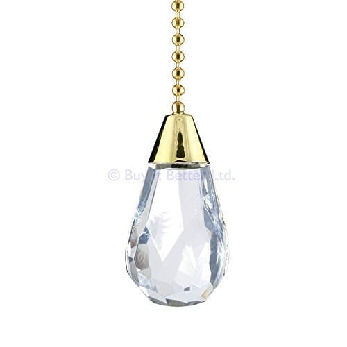 Bathroom Light Pull Chain – Polished Brass and Clear Acrylic Crystal Tear Drop Brass Chain
