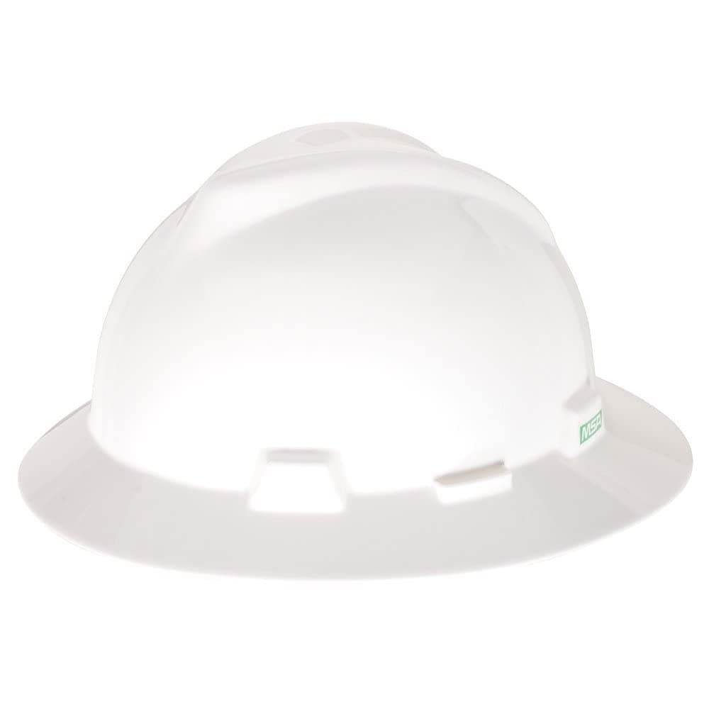 MSA V-Gard Full-Brim Hard Hat with Suspension - Polyethylene Shell, Superior Impact Protection and Self Adjusting Crown Straps - Standard Size Hard Hat