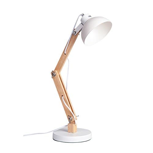 NEW DESIGN-Office Desk Wood Light,Adjustable Swing Arm Table Lamp Wood and Metal-White