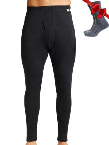 Merino.tech Merino Wool Base Layer Mens Bottom Pants 100% Merino Wool Midweight Thermal Underwear Long Johns + Wool Socks