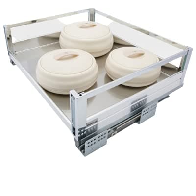 Hardwyn Santino S.S motion drives Modular Kitchen Plain Basket Accessories cabinets Multipurpose Basket with Side panel is toughened glass and ABS Material ( 1 Peice) (HKSD.01.450.170 (15×20×4))