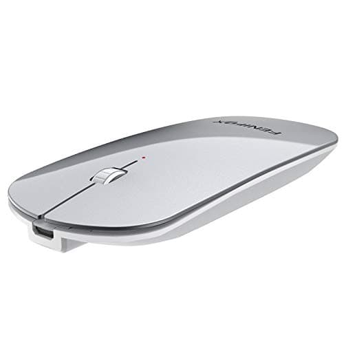 Bluetooth Mouse, FENIFOX Slim Mini Portable Flat Travel Wireless Mouse Rechargeable Quiet Ultra-Thin Mice Compatible with Laptop,Tablet,Notebook,PC (Silver and White)