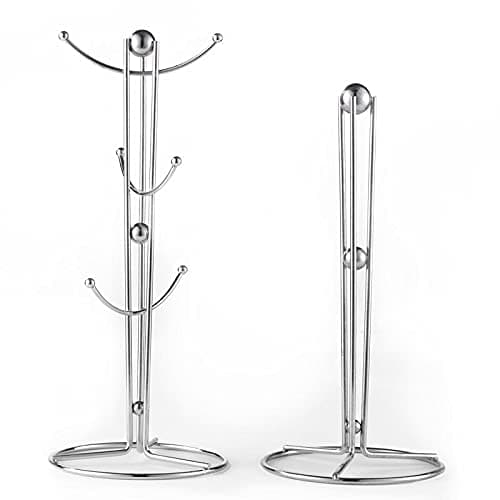 Accents Kitchen Roll Holder and Mug Tree Set, Silver, 14 x14 x35 cm