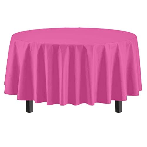 Exquisite 12-Pack Premium Plastic Tablecloth 84in. Round Table Cover -Cerise