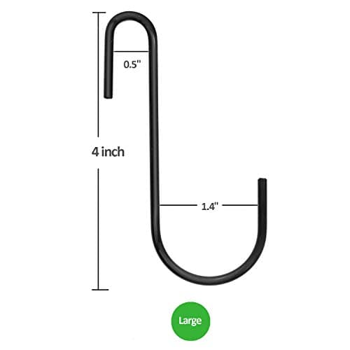 18 Pack ESFUN 4 inch Heavy Duty S Hooks Black Pan Pot Holder Rack Hooks S Shaped Hanging Hooks Hangers for Kitchenware Spoons Pans Pots Utensils Clothes Bags Towels Plants