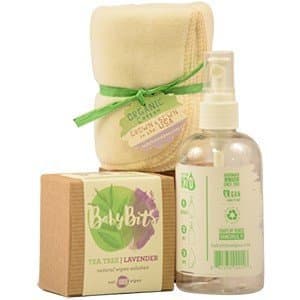 Starter Kit Set - 1 Box of Baby Bits Wipe Solution, 1 Baby Bits Spray Bottle and 3 OsoCozy Organic Flannel Cotton Wipes