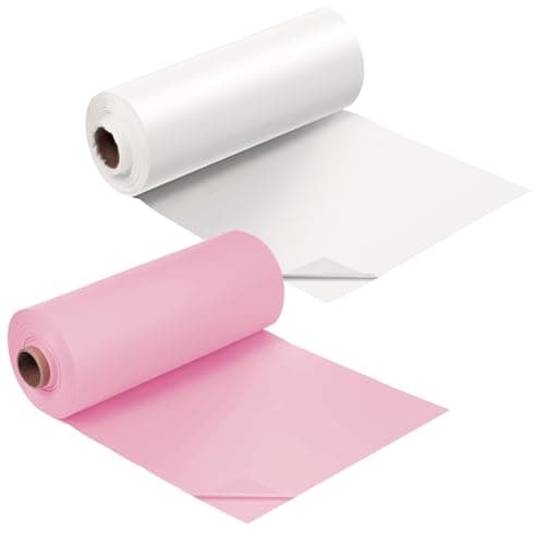 Moukeren 2 Roll 40'' x 100' Circus Tablecloth Roll Plastic Tablecloth Disposable DIY Carnival Tent Party Supplies for Big Top Tent Backdrop Curtains Ceiling Wall Drapes(White and Pink)