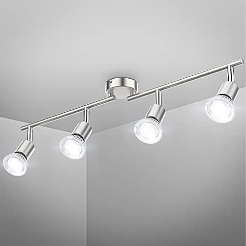 B.K.Licht - LED Ceiling Light Spotlight Bar, 4x5W GU10 Bulbs Incl, Rotatable Heads, Neutral White Light, Living Room, Bedroom, Kitchen, 60.5x10.5cm, Matt Nickel