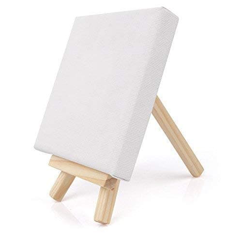 Baimeixun 10 Pack Mini Canvas and Mini Wood Easel Set for Painting Drawing School Student Artist Supplies (4inch × 4inch)
