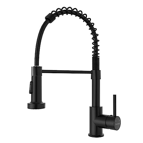 DAYONE Matte Black Kitchen Sink Taps with Pull Down Sprayer, Spring Kitchen Mixer Tap with 2 Modes Spray, 360° Swivel High Arc Single Lever Commercial Sink Taps, UK Standard Faucet