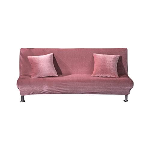 Zhiyuan Thick Solid Elastic Armless Sofa Bed Cover Stretch Futon Cover, Pearl Pink, S