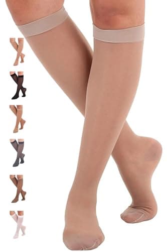 ABSOLUTE SUPPORT Made in USA - Sheer Compression Socks for Women 15-20 mmHg - Support Hose Knee High Stockings - A101