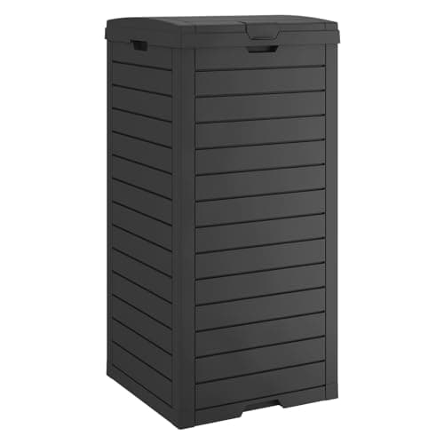 31 Gallon Kitchen Waste Bin with Lid and Drip Tray for Easy Cleaning-Perfect，Resin Outdoor Trash Can for 33-40 Gal Trash Bag, Outdoor Trash Can for Patio,Black Kitchens, and Outdoor Entertaining