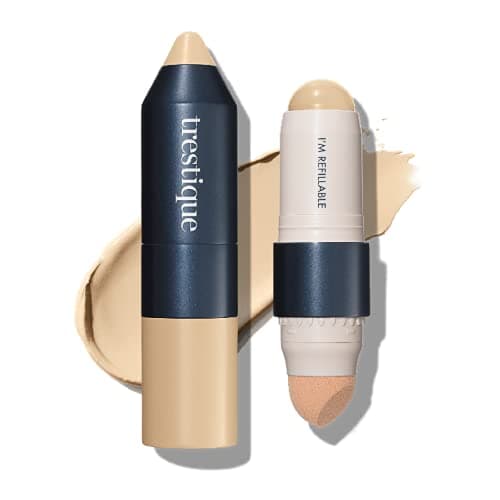 TRE'STIQUEFoundation Stick, Refillable Foundation Face Stick with Built-In Foundation Sponge, Clean Beauty Medium Coverage Foundation, Sustainable Foundation Makeup