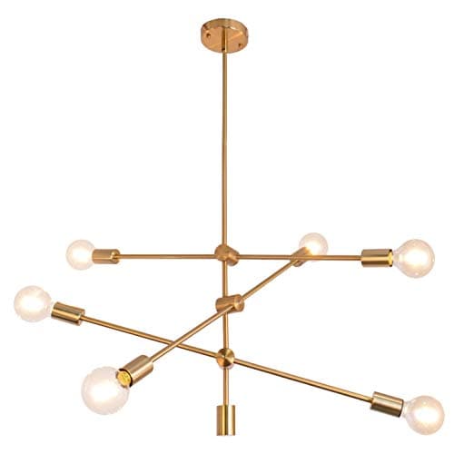 Walnut Tree Sputnik Chandelier 6 Lights Modern Pendant Lighting Ceiling Light Fixture, Brass, Bedroom Living Room Kitchen Hallway