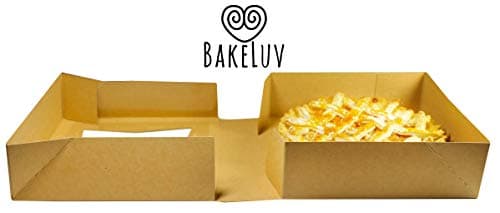 BAKELUV 8x8x2.5 Bakery Boxes with Window | Brown, 50 PCS | 8x8 Cookie & Cake Box, Auto Pop Up Treat Boxes