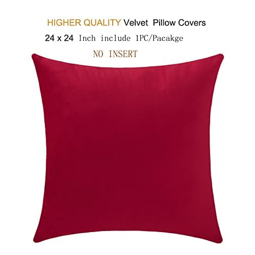 mixeoo Comfy Bright Red Throw Pillow Covers Santa Decorative Square Solid Thick Velvet Super Soft Cushion Cases Home Decor for Sofa Couch Living Room Chair, Set of 1, 24 x 24 Inch