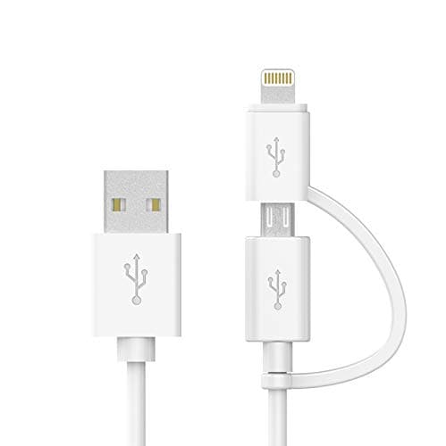 Apple MFi Certified 2 in 1 iPhone Charger Lightning Cable and Micro USB to USB Charger Cord, Compatible iPhone X, 8, 8 Plus,7 Plus, Android Data Cable 2 in 1 White(6FT)