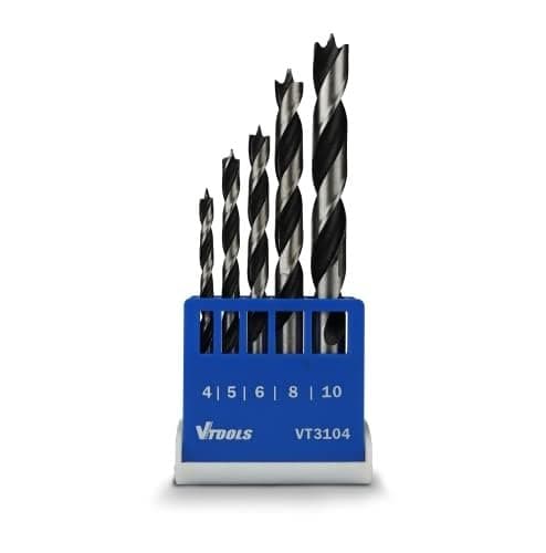5 Piece Drill Bit Set For Wood (4, 5, 6, 8, And 10 Mm), Blue/Grey, VT3104