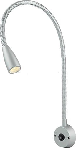 3W Gooseneck Bedside Reading Light, Wall/Headboard Mounted LED Art Gallery Display Lamp with Switch, Chrome( Plug)