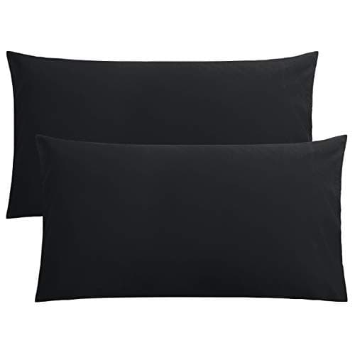 FLXXIE 2 Pack 100% Brushed 1800 Microfiber Plain King Pillowcases, Wrinkle and Stain Resistant, Soft and Cozy Envelope Closure Bed Pillow Cases, Black, 50x90 cm