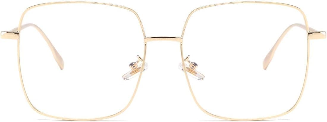 Dollger Blue Light Blocking Glasses Computer Gaming Glasses Anti Eyestrain Square Metal Clear Frame Eyeglasses for Women Men