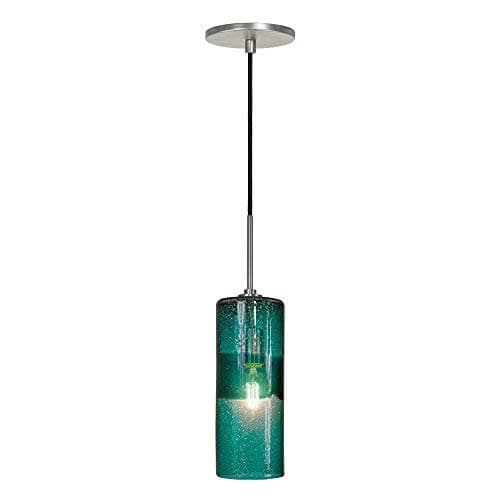 Jesco Lighting PD408-TE/BN 1-Light Line Voltage Pendant and Canopy with Brushed Nickel Socket, Teal