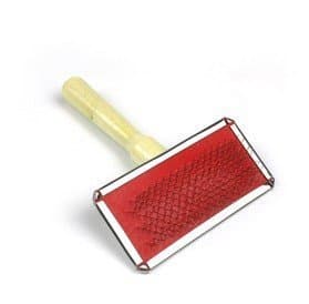 Pets Master Wood Handle Pet Slicker Brush with Rubber Pad and Pins, Small, Red
