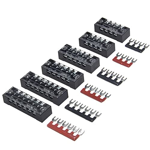 6 Sets Terminal Blocks, 4/5/6 Positions 600V 15A Dual Row Wire Screw Terminal Strip Block with Cover + 400V 15A Pre-Insulated Bus Bar Terminals Barrier Strips Jumpers (Black & Red) by MILAPEAK