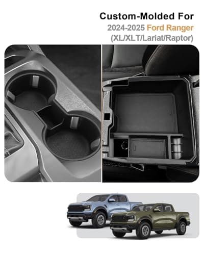 2025 Ranger Center Console Organizer - 2 Pcs Center Console Storage Tray & Silicone Cup Holder Insert for 2024-2025 Ford Ranger(XL/XLT/Lariat/Raptor) Accessories - ABS Armrest Box Organizer