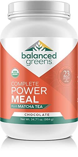 Power Meal plus Matcha Protein Powder Meal Replacement by balanced greens, Organic, Raw, All-in-one Nutritional Vegan Shake, Gluten Free Chocolate - 24 Servings