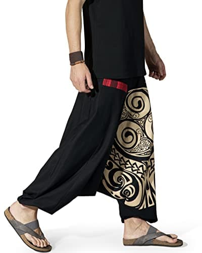 Boho Pants Elastic Ankle Harem for Men, Oversized Exercise Pajama Jogger Loose Boho Aladdin Pant