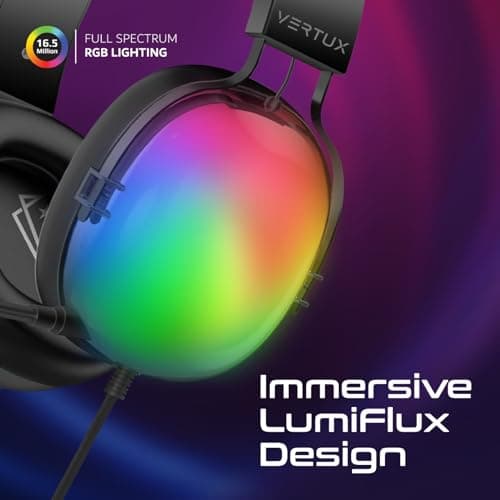 Vertux Wired Gaming Headset, High-Performance 7.1 Surround Sound Over-Ear Gaming Headset Hi-Res Mic, 50mm Drivers, RGB Backlit Housing, in-Line Control and Soft Earpads for MacBook, PS5, Xbox, Sirius