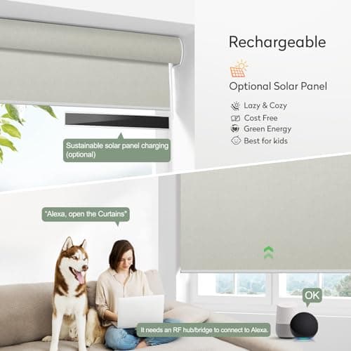 Zshine Motorized Blackout Window Blinds Customize Width (23-95 Inches) Remote Control Wireless and Rechargeable Roller Shades Blinds for Windows, Home, Office, Hotel, Club, Restaurant(82164B)