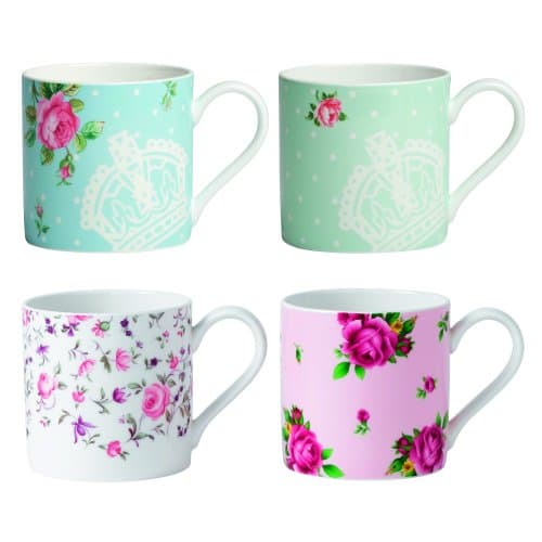 Royal Albert Modern Vintage ROALGW26143 Mixed 4 Pc Mug Set, 0.35ltr, Fine Bone China, Multi, White, 8.1